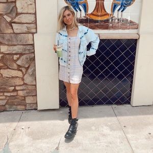 Linen plaid mini dress